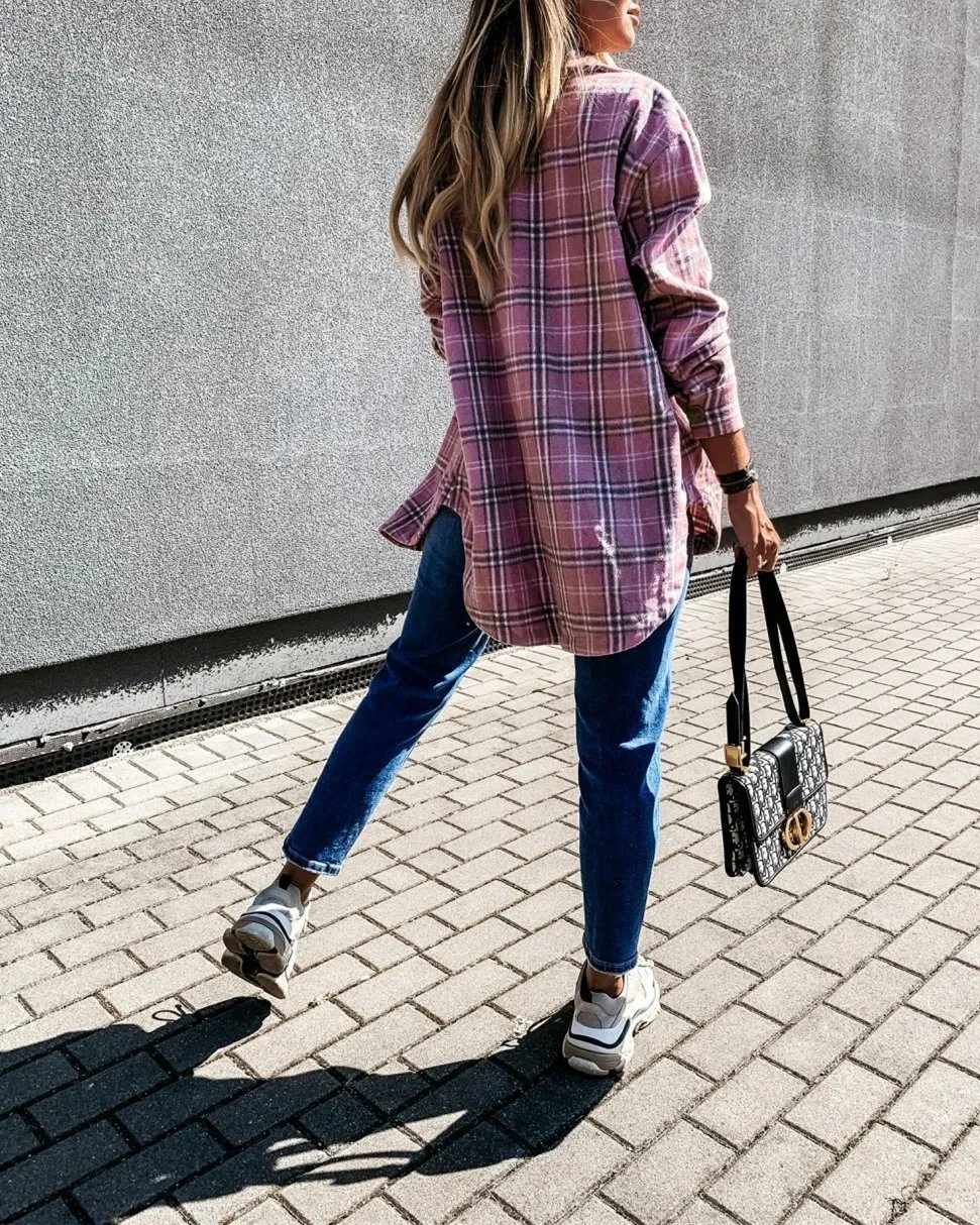 Ode to Cozy Plaid Lightweight Jacket - Pink