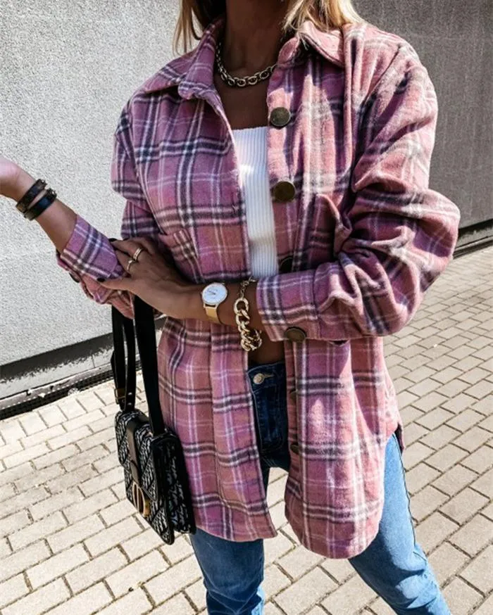 Ode to Cozy Plaid Lightweight Jacket - Pink