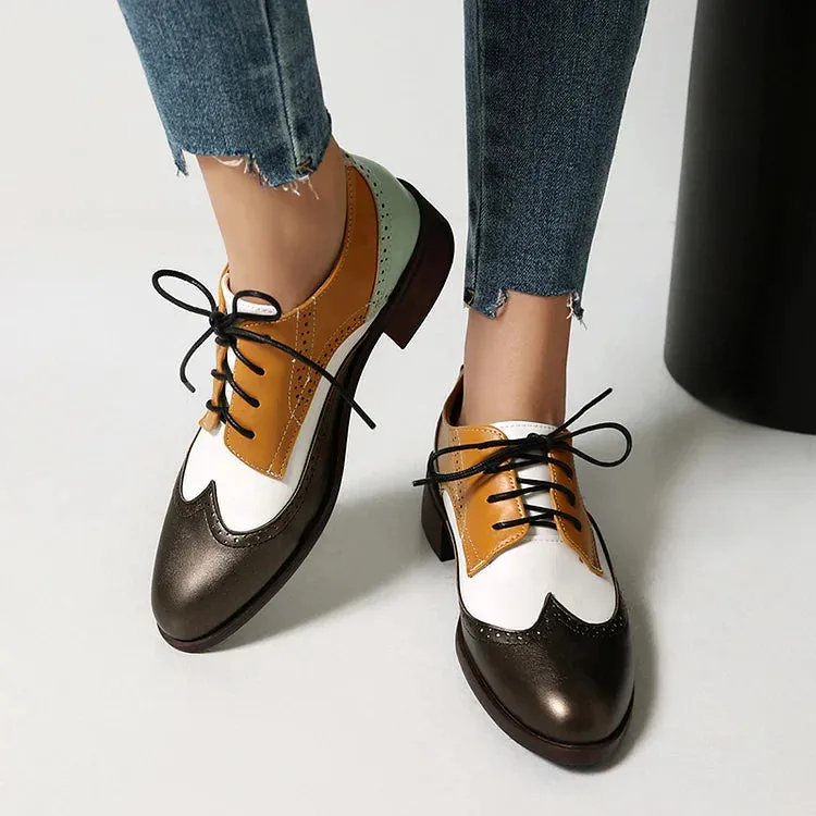 Oxford brogue casual con punta a punta e lacci color block