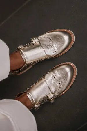 Oxfords casual argento con punta rotonda e lucentezza metallica [Pre-ordine]