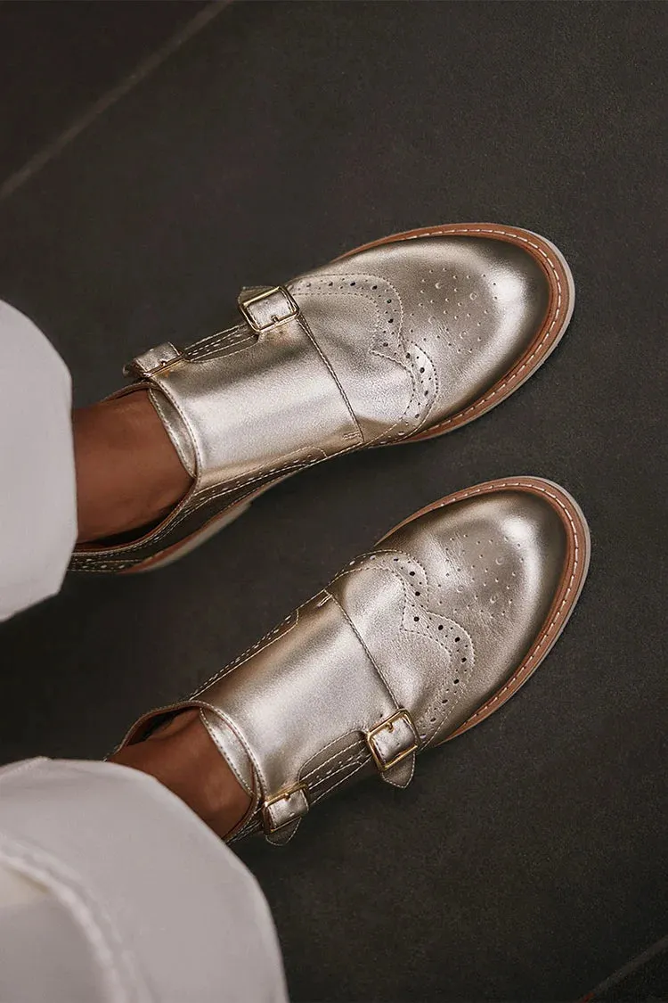 Oxfords casual argento con punta rotonda e lucentezza metallica [Pre-ordine]