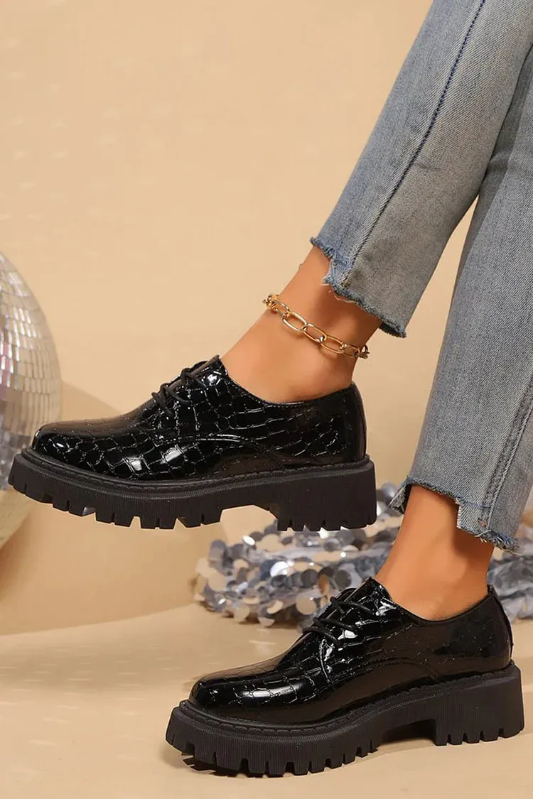 Oxfords con lacci e punta tonda tinta unita con stampa coccodrillo 