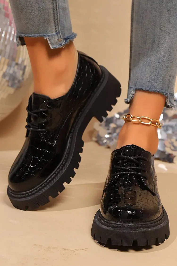 Oxfords con lacci e punta tonda tinta unita con stampa coccodrillo 