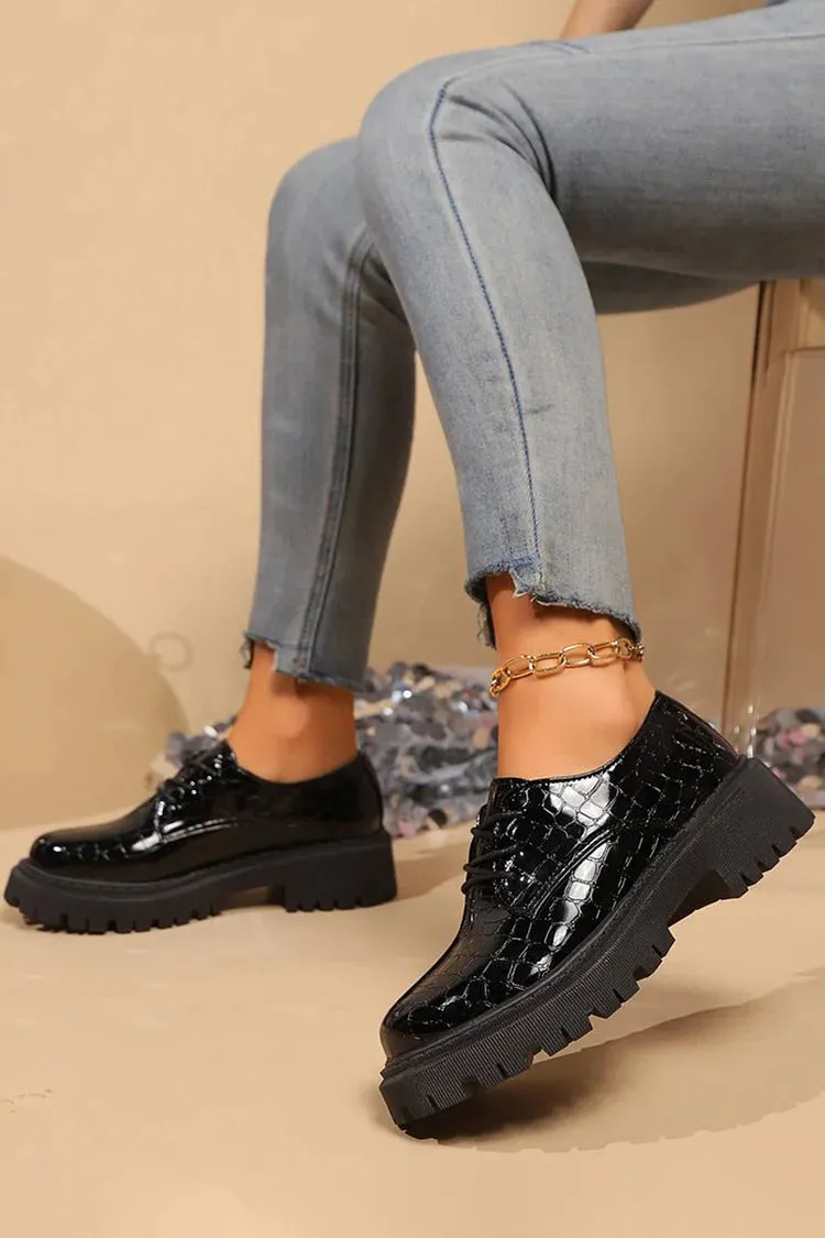 Oxfords con lacci e punta tonda tinta unita con stampa coccodrillo 