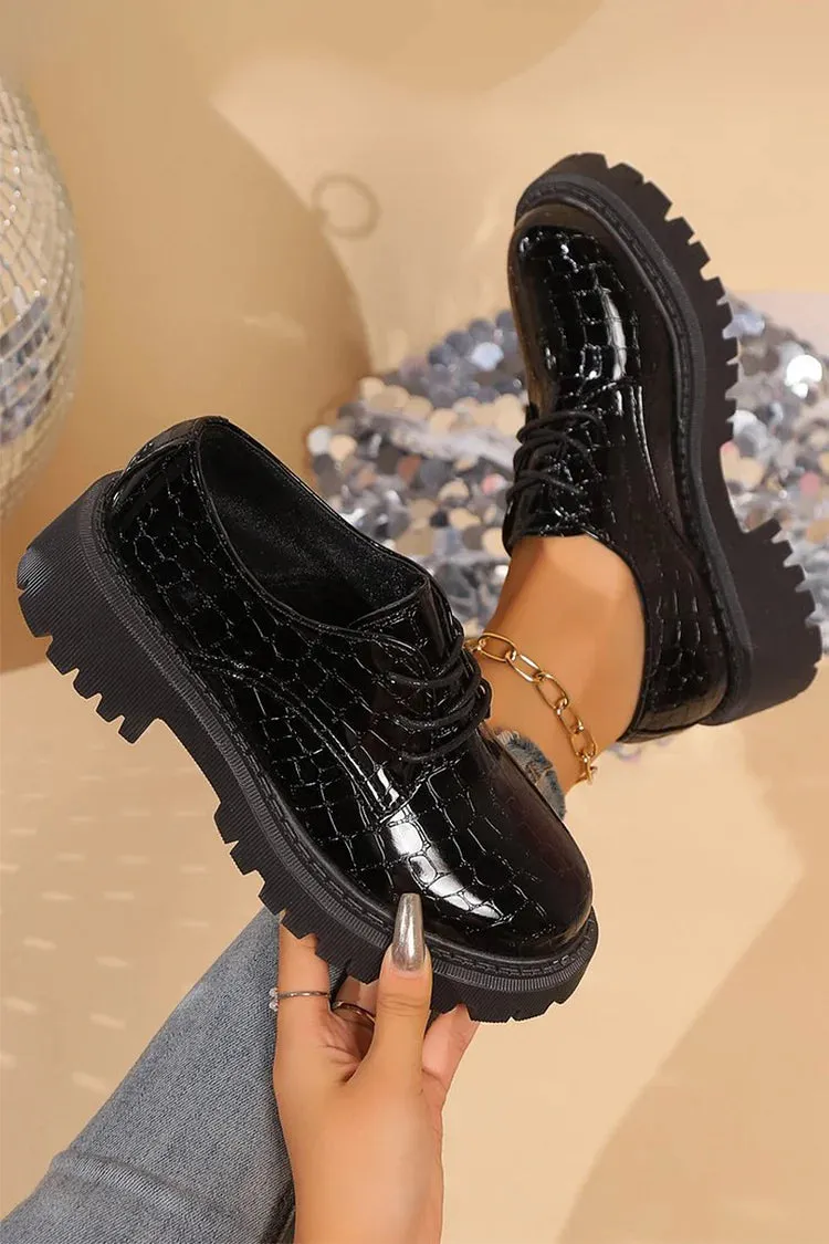 Oxfords con lacci e punta tonda tinta unita con stampa coccodrillo 