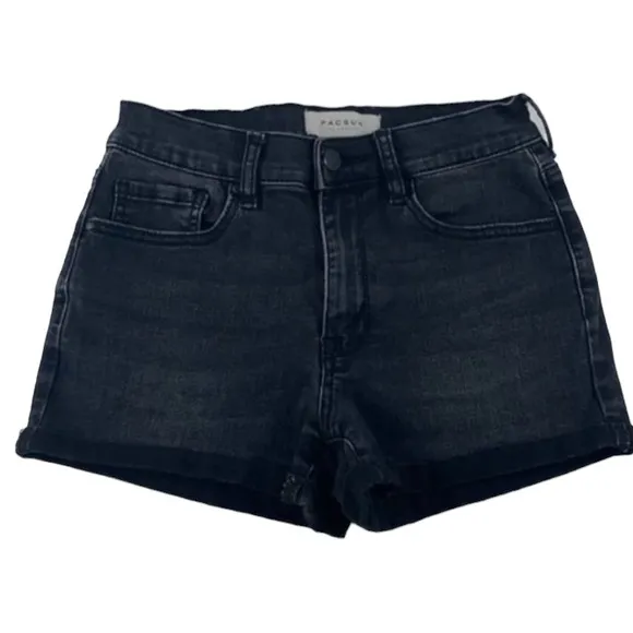 PacSun “ The Shortie ” Black Jean Shorts Black Stretch Denim Shorts Size 25