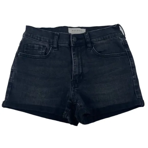 PacSun “ The Shortie ” Black Jean Shorts Black Stretch Denim Shorts Size 25