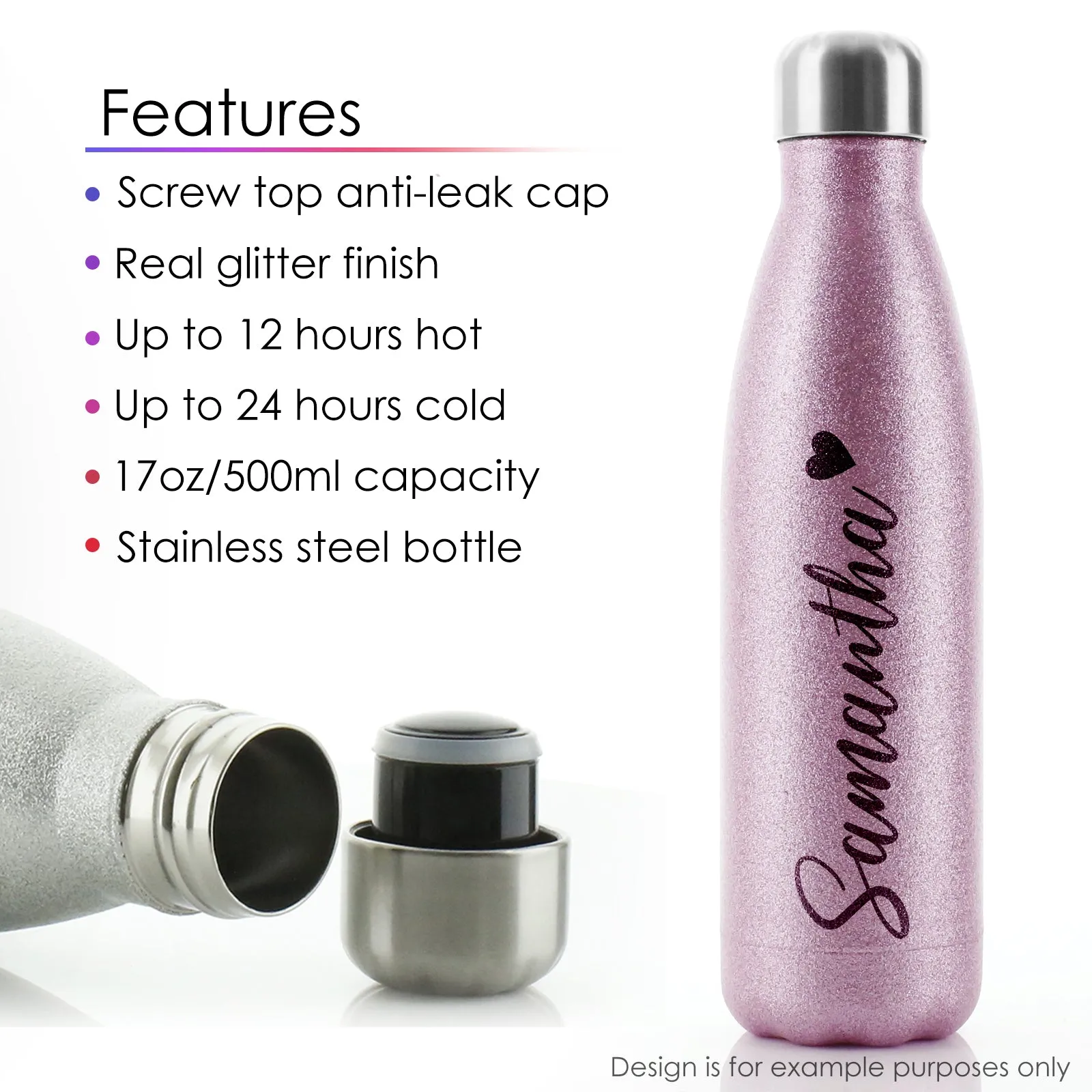 Personalised Cola Bottle with Stylish Text and Cupid Hearts Print