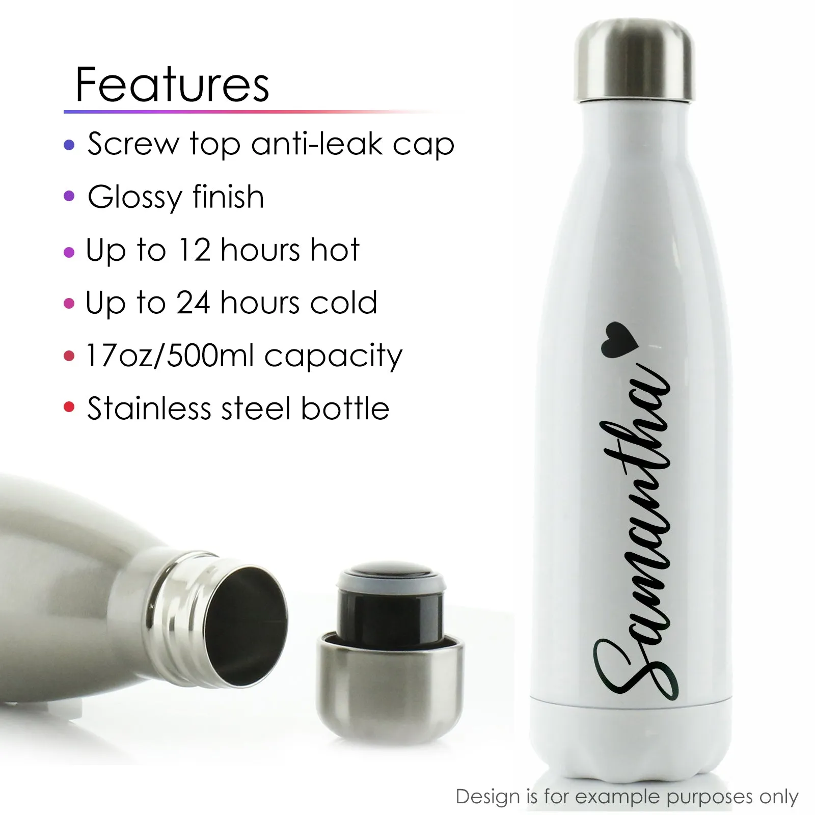 Personalised Cola Bottle with Stylish Text and Cupid Hearts Print