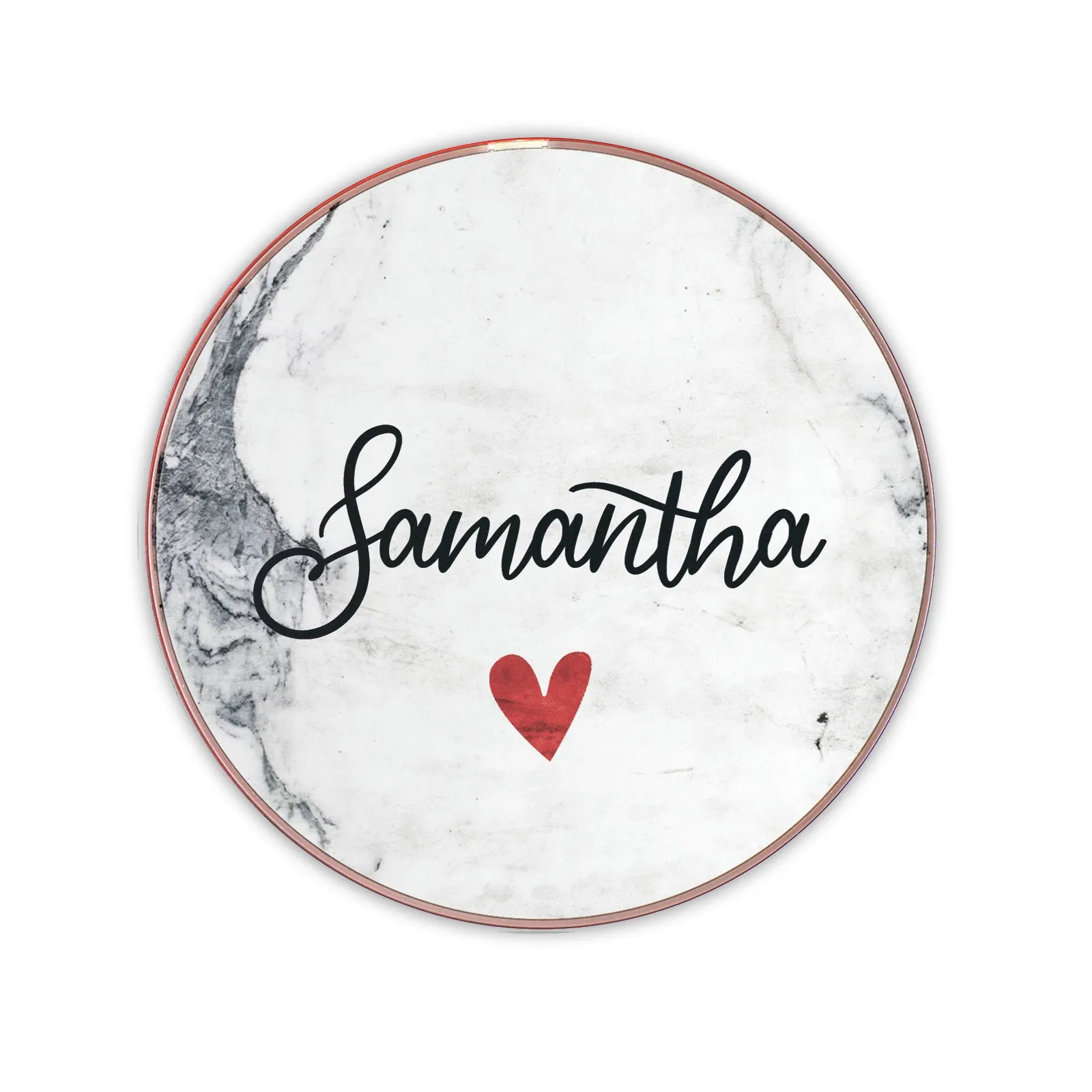 Personalised Wireless Charger with Stylish Text and Red Heart on Grey Marble