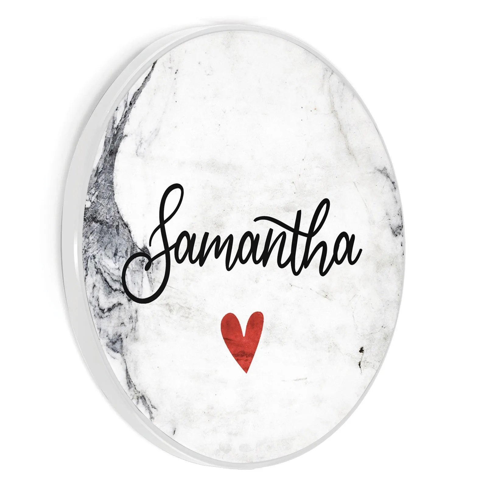 Personalised Wireless Charger with Stylish Text and Red Heart on Grey Marble