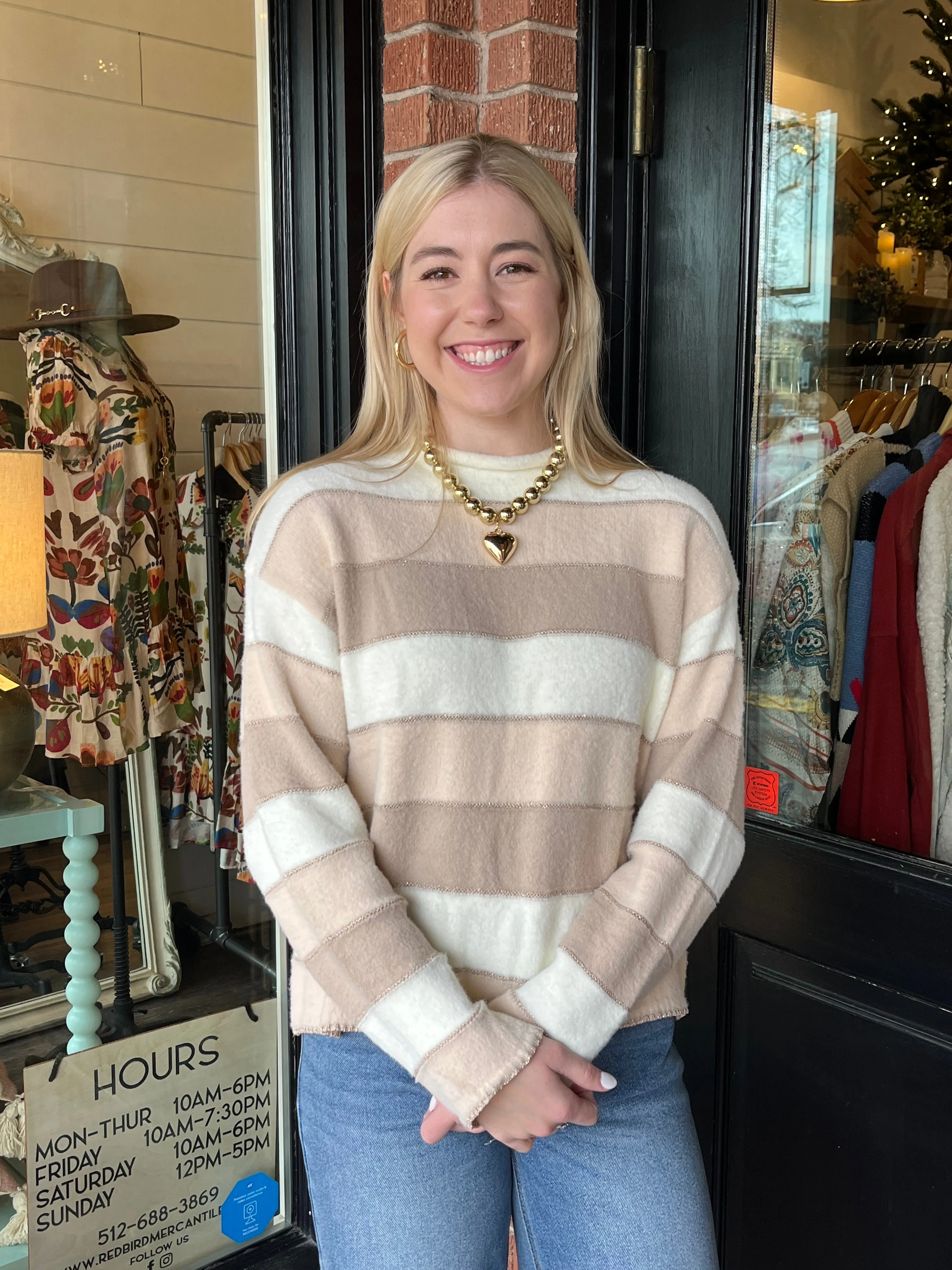 Piper Striped Beige Sweater