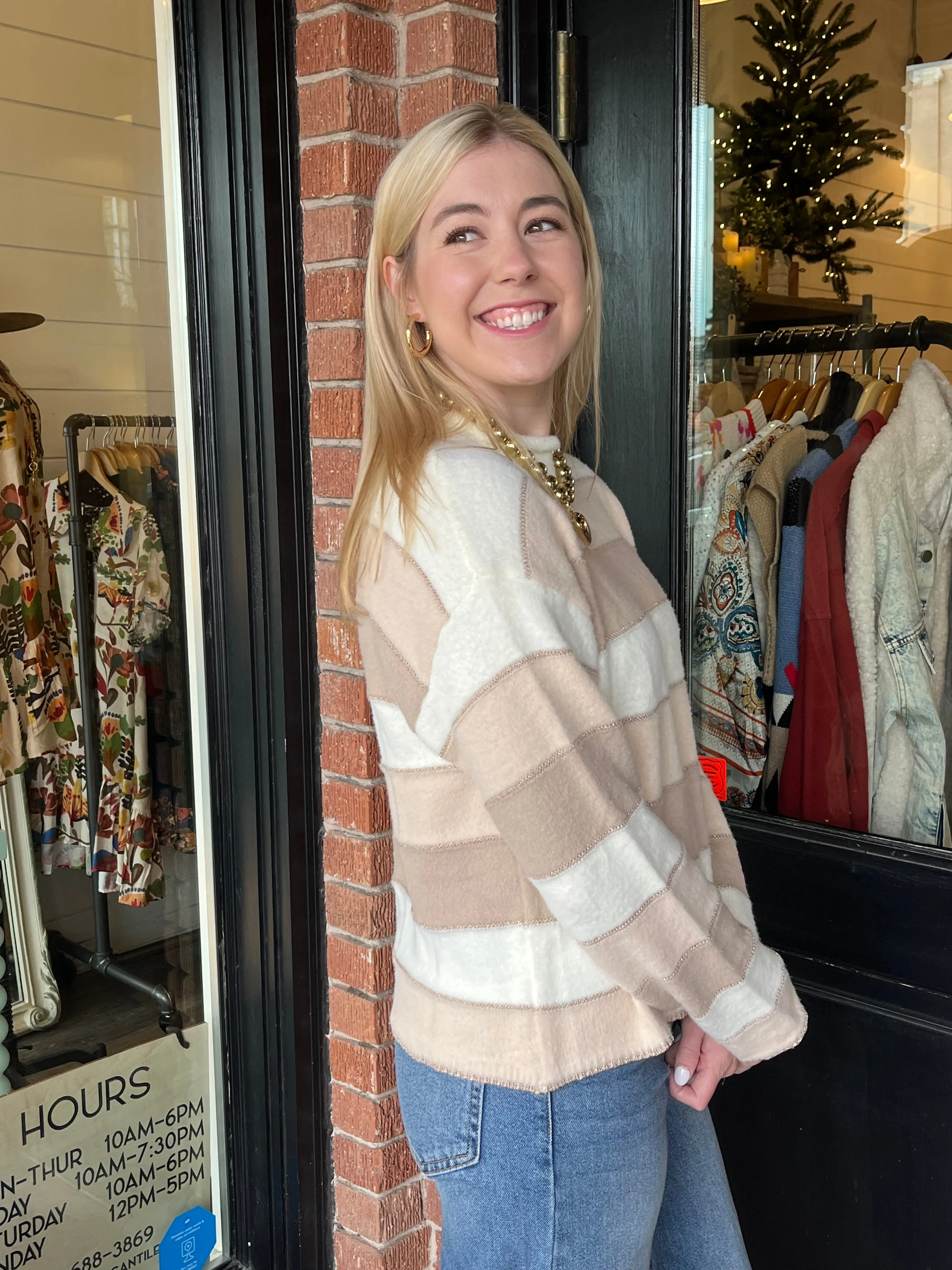 Piper Striped Beige Sweater