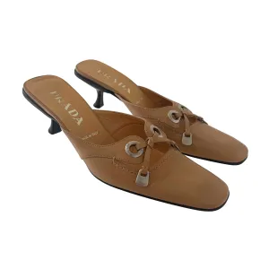 Prada Tan Logo Tie Heels
