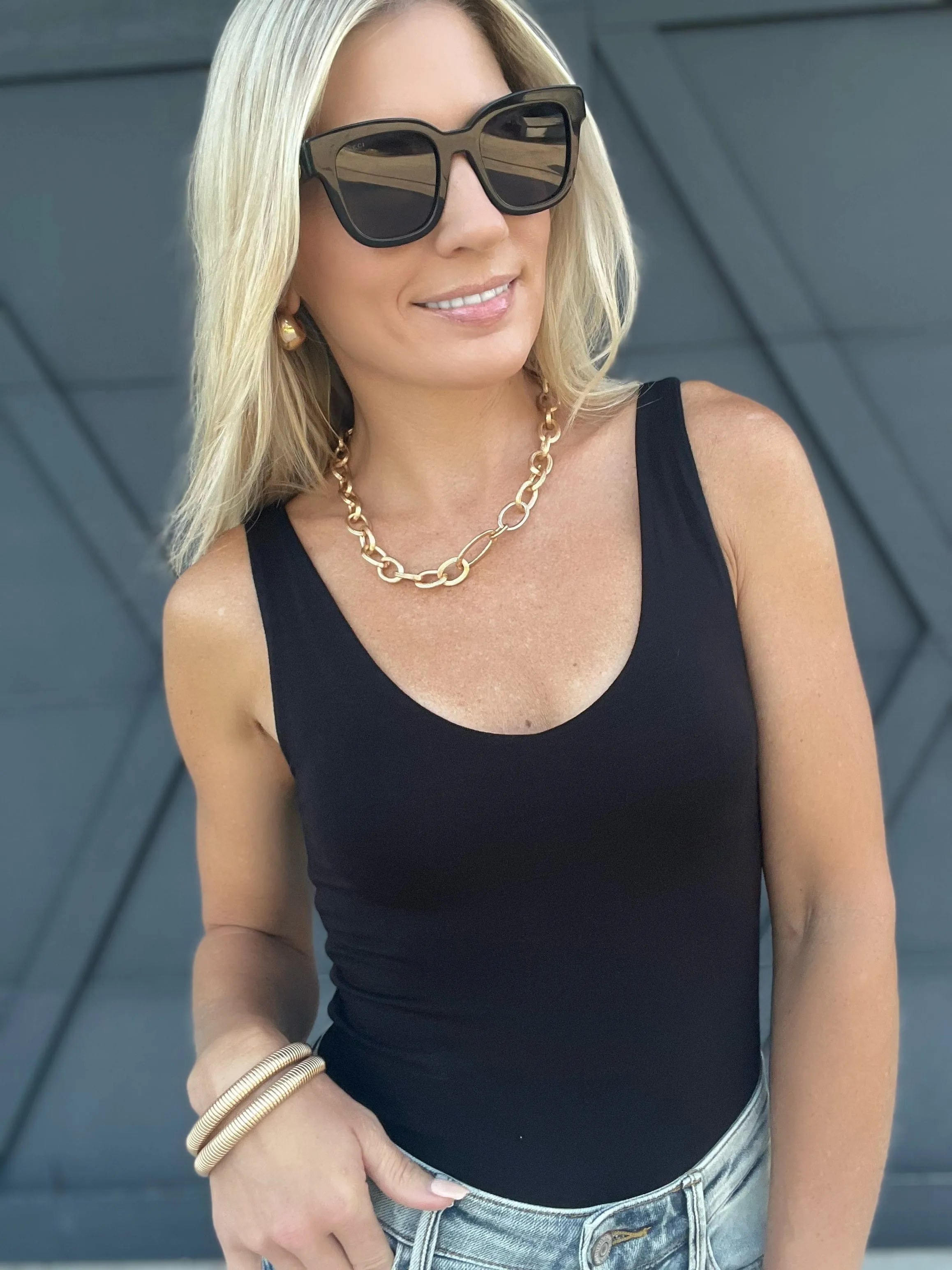 Premium Rayon V-Neck Tank In Black