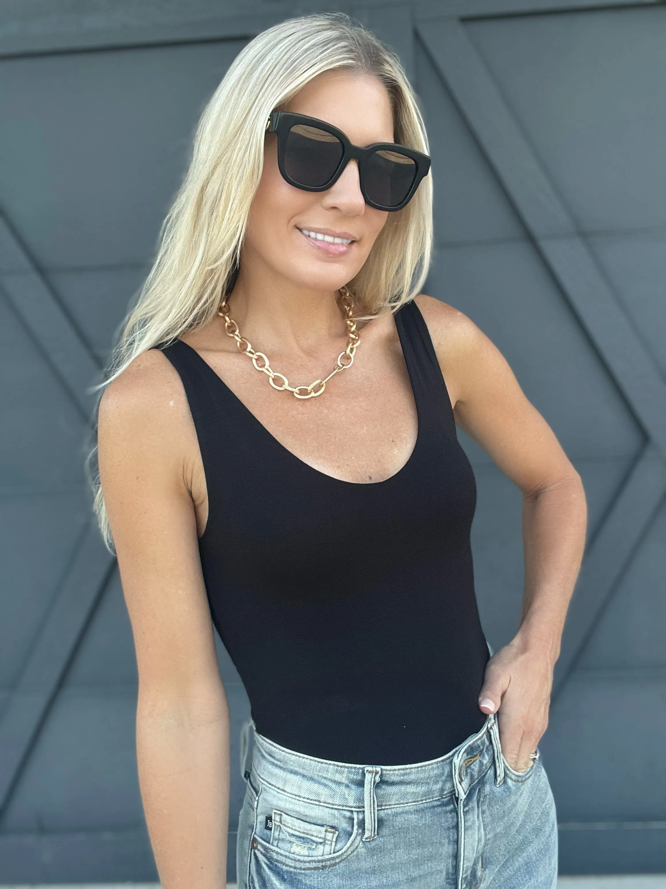 Premium Rayon V-Neck Tank In Black