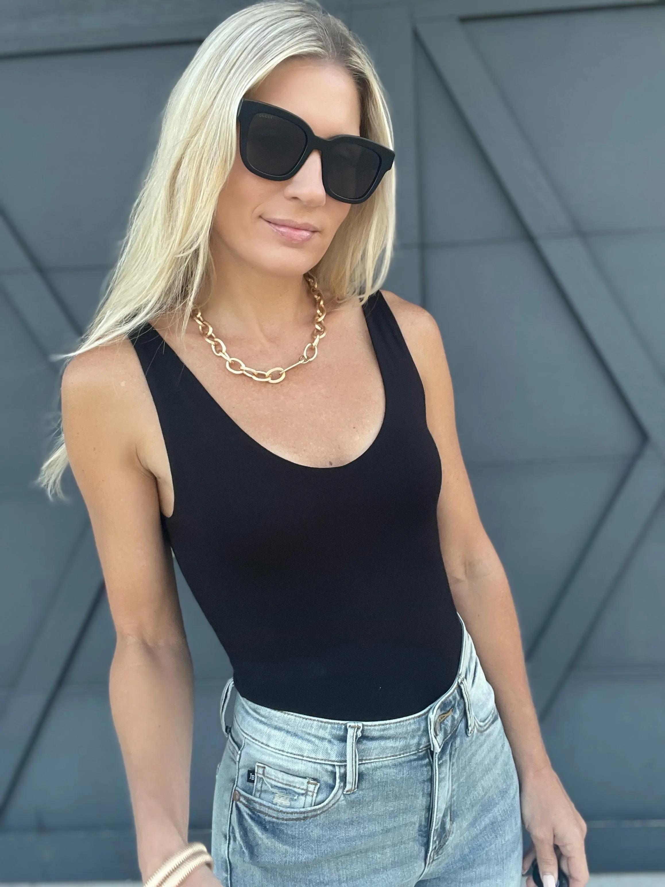Premium Rayon V-Neck Tank In Black