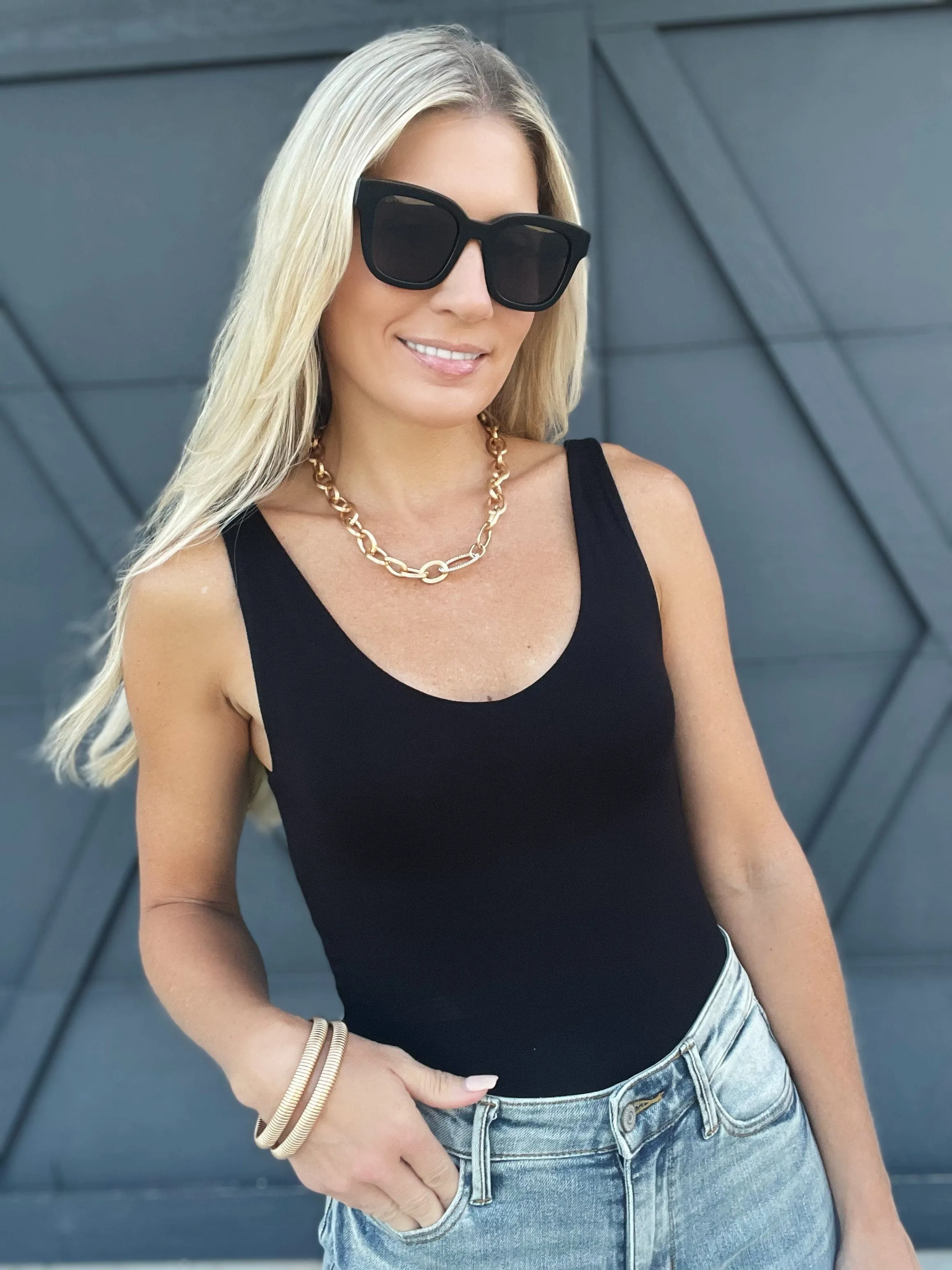 Premium Rayon V-Neck Tank In Black