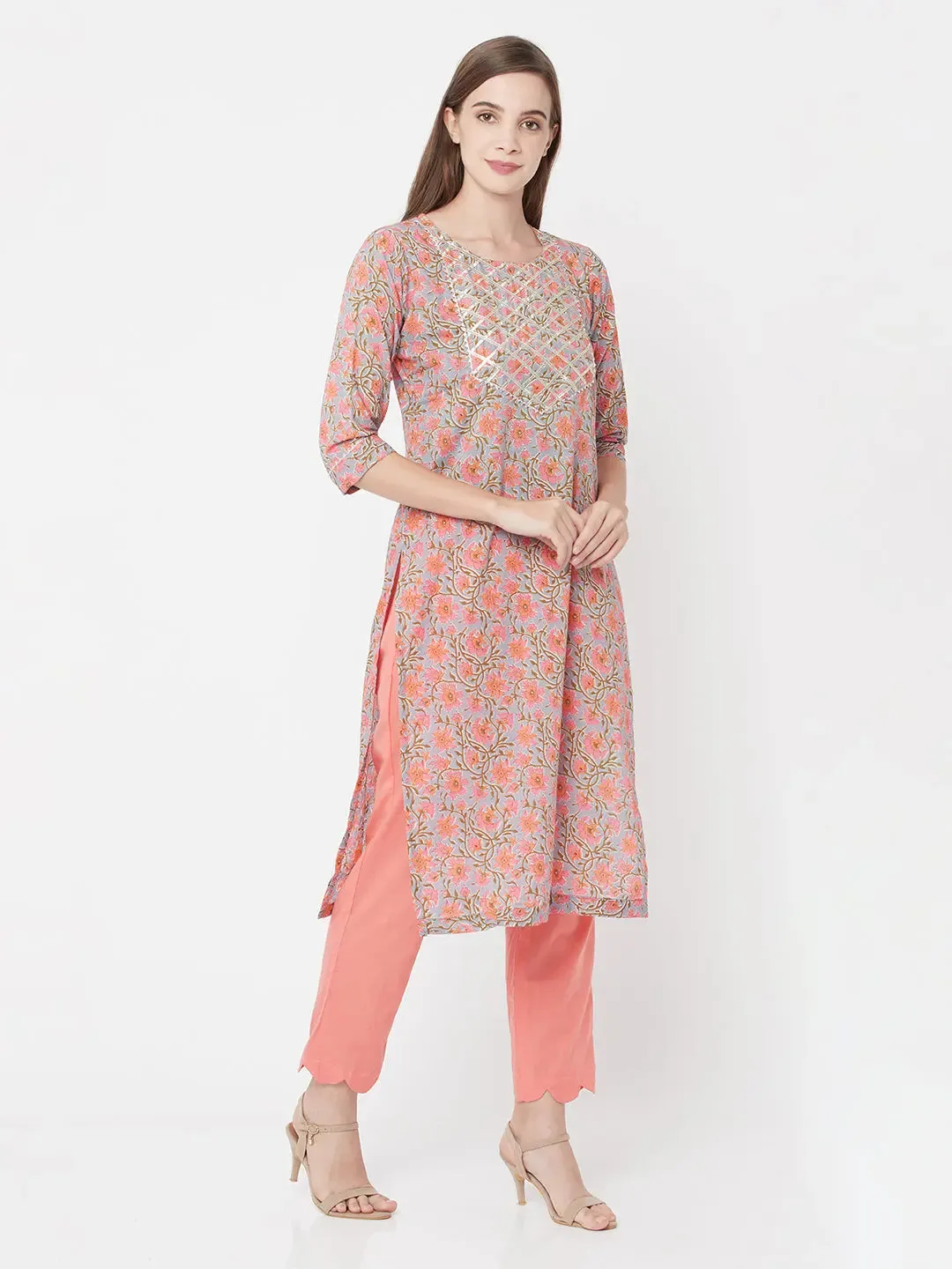 Pure Cotton Pink Print Kurta Set | Seyaat