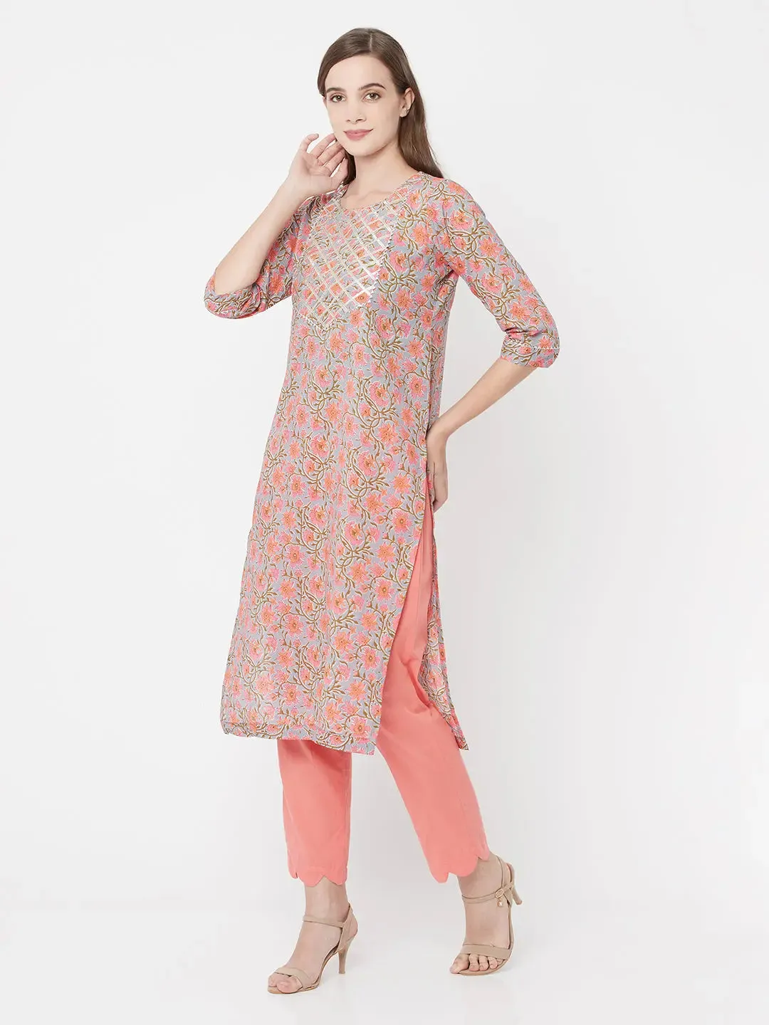 Pure Cotton Pink Print Kurta Set | Seyaat