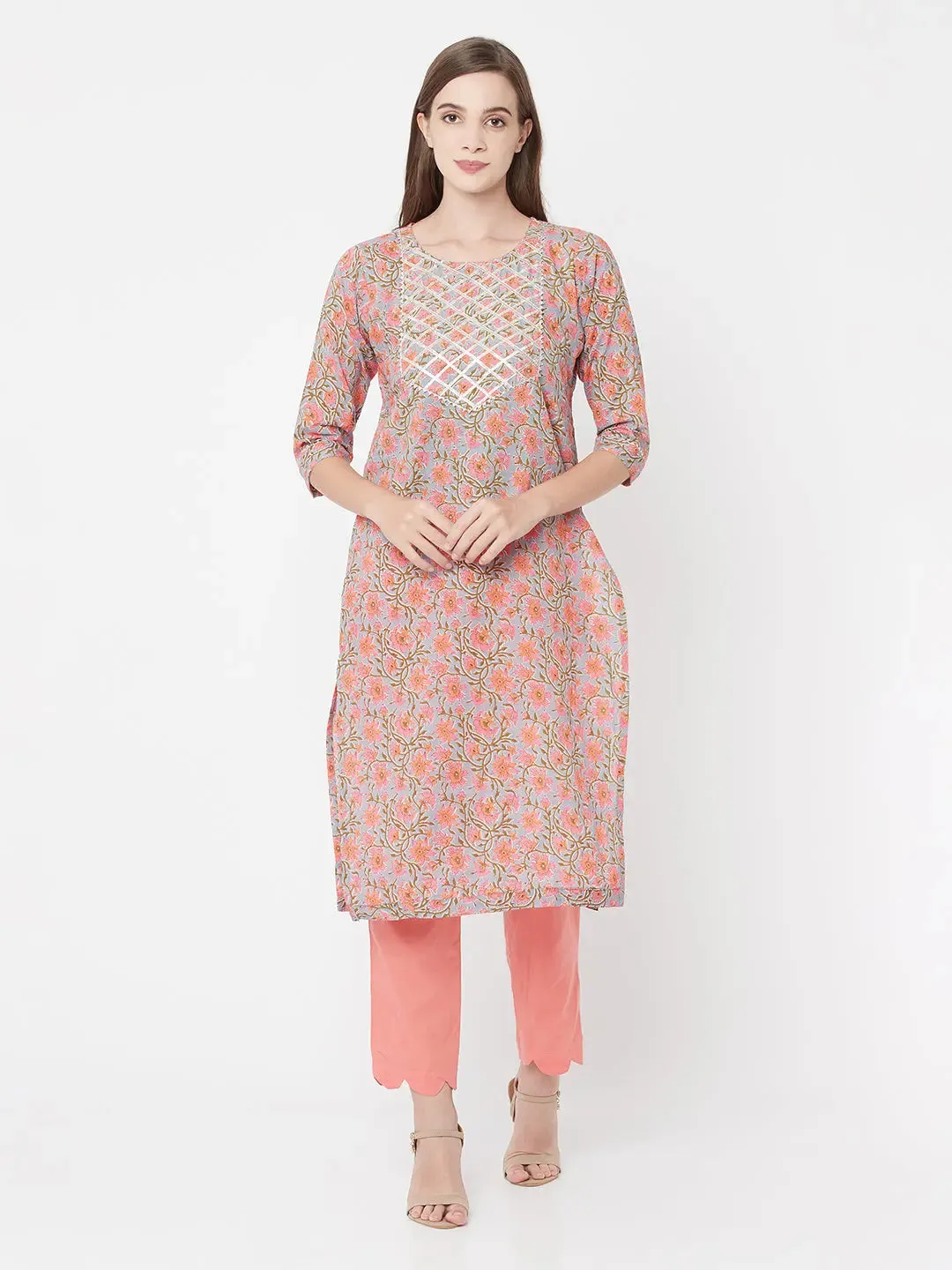 Pure Cotton Pink Print Kurta Set | Seyaat