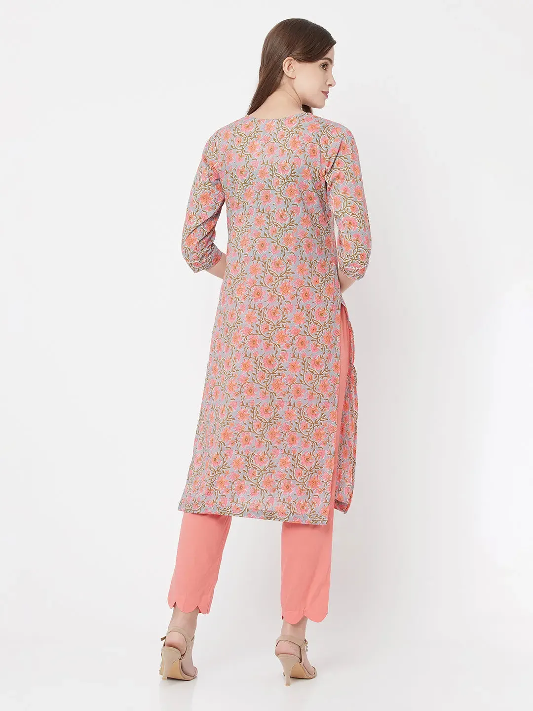 Pure Cotton Pink Print Kurta Set | Seyaat