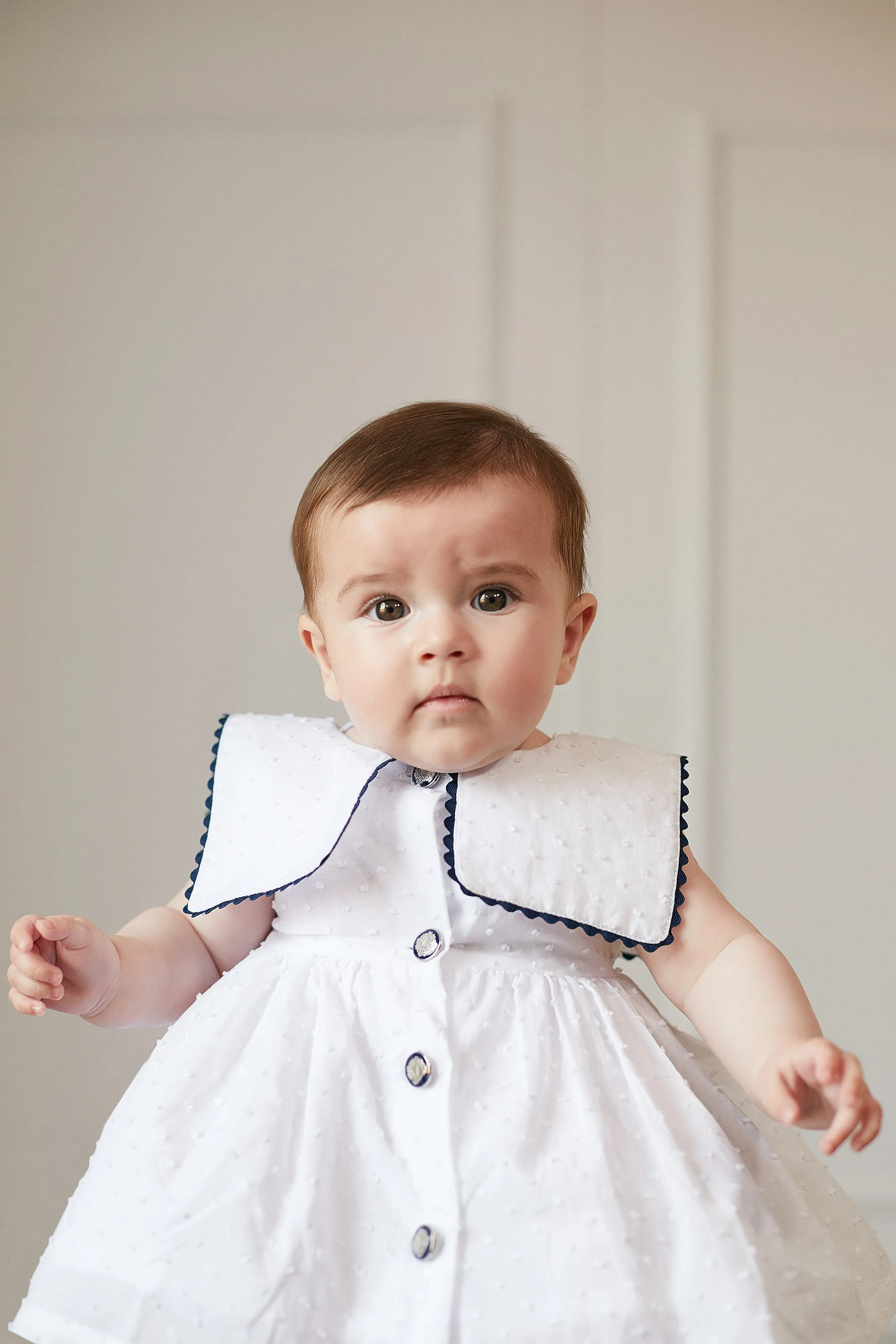 "Arielle" White Plumeti Dot Nautical Dress & Bloomers