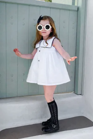 "Arielle" White Plumeti Dot Nautical Dress & Bloomers