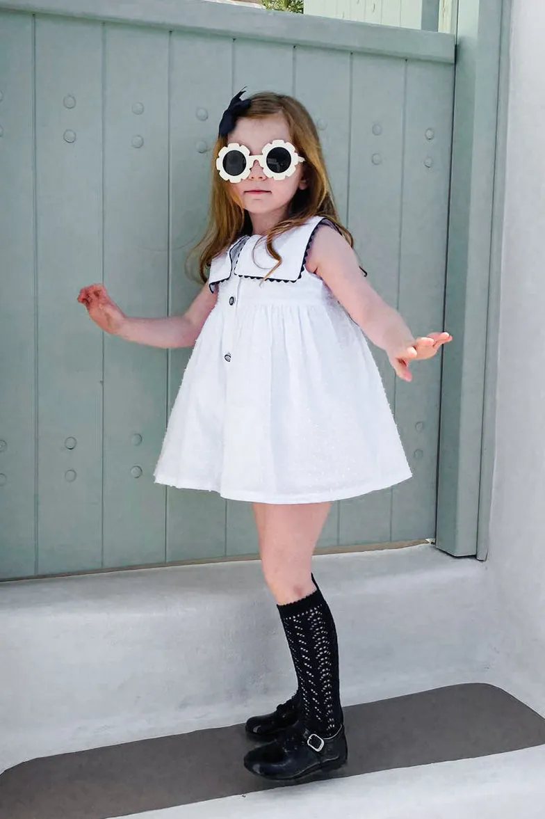 "Arielle" White Plumeti Dot Nautical Dress & Bloomers