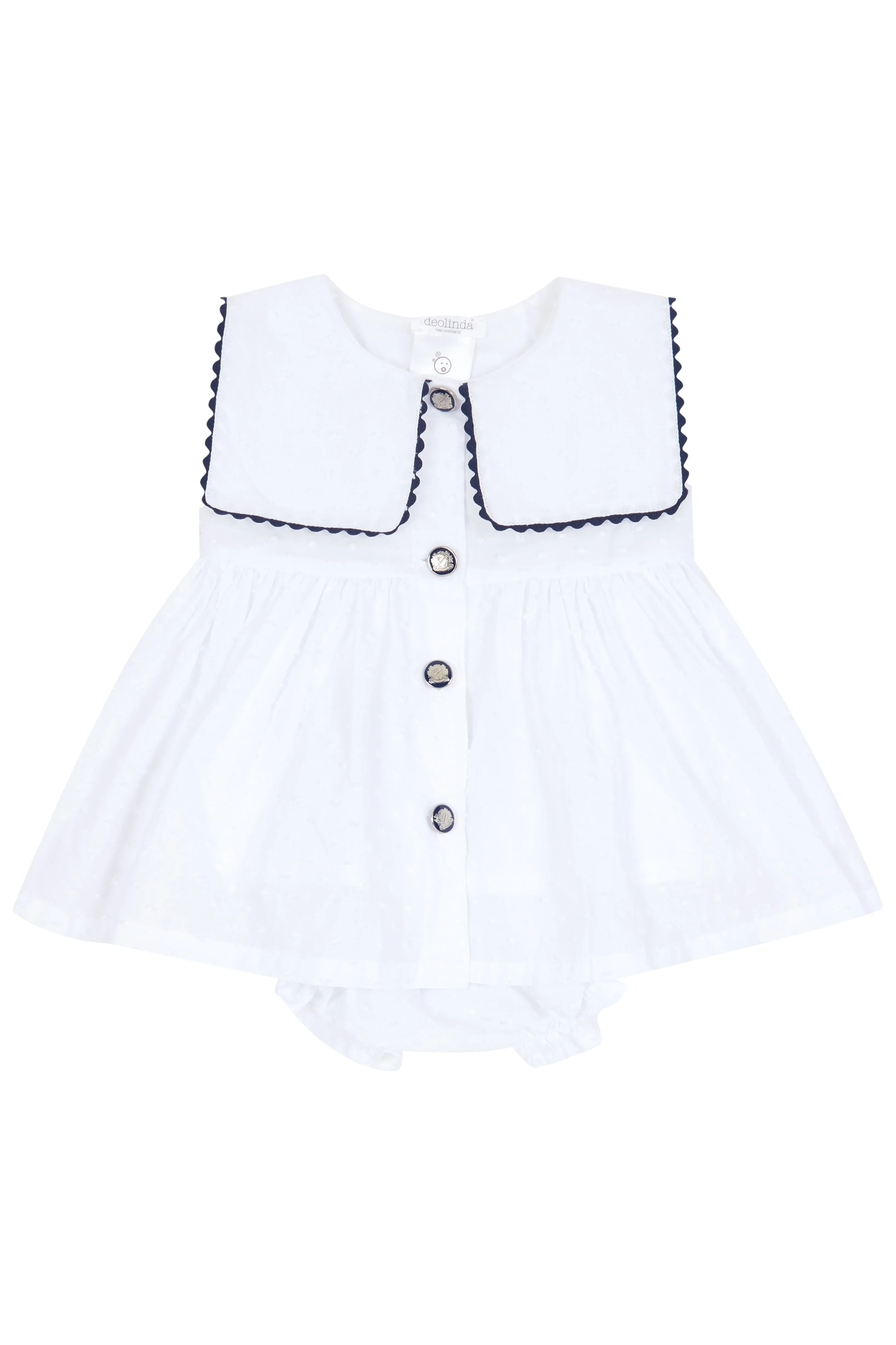 "Arielle" White Plumeti Dot Nautical Dress & Bloomers