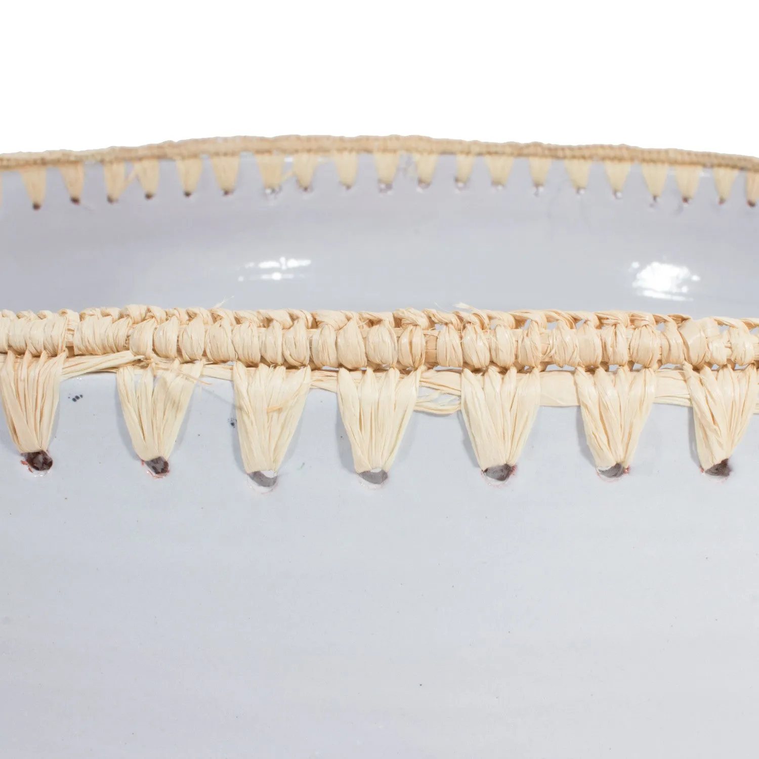 Raffia Trim Pale Blue Glazed Bowls Handmade in Morocco