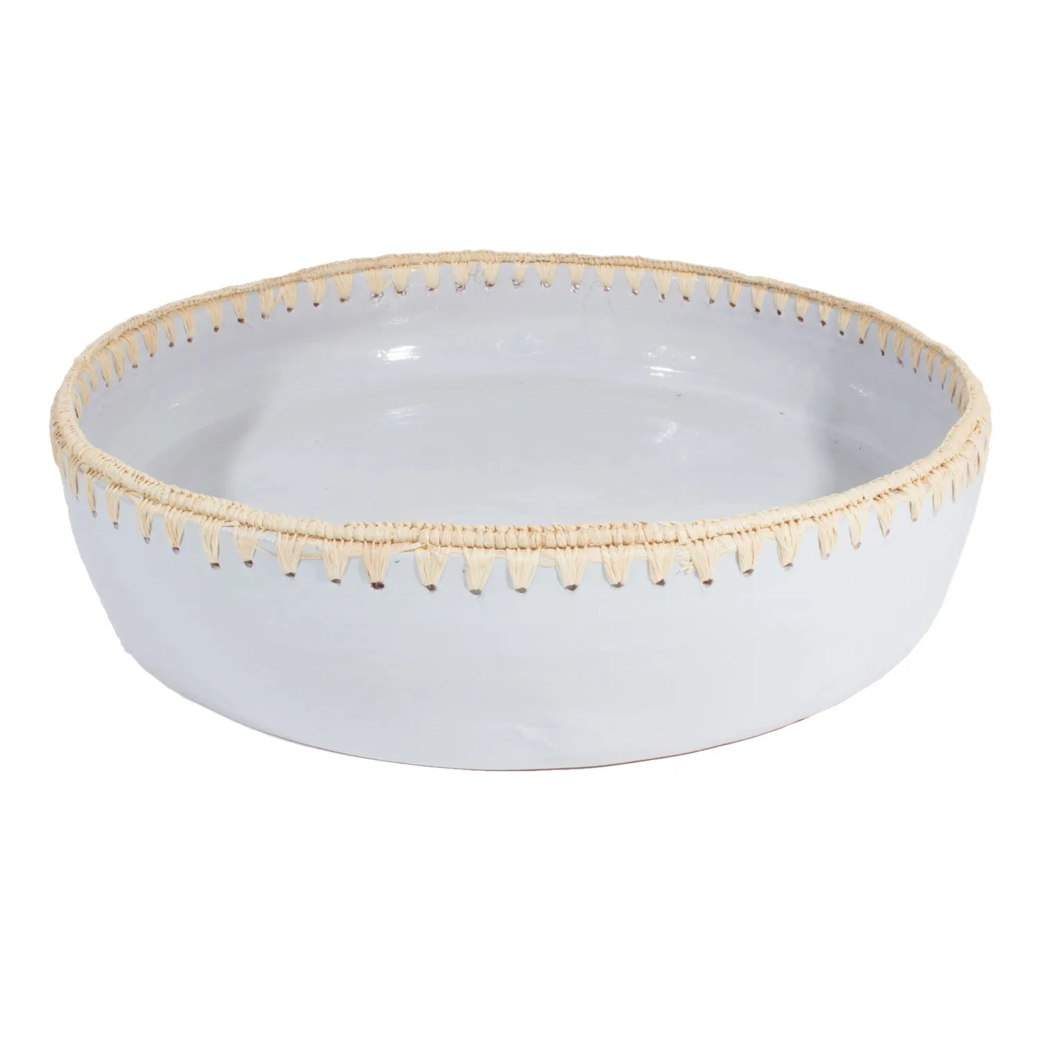 Raffia Trim Pale Blue Glazed Bowls Handmade in Morocco