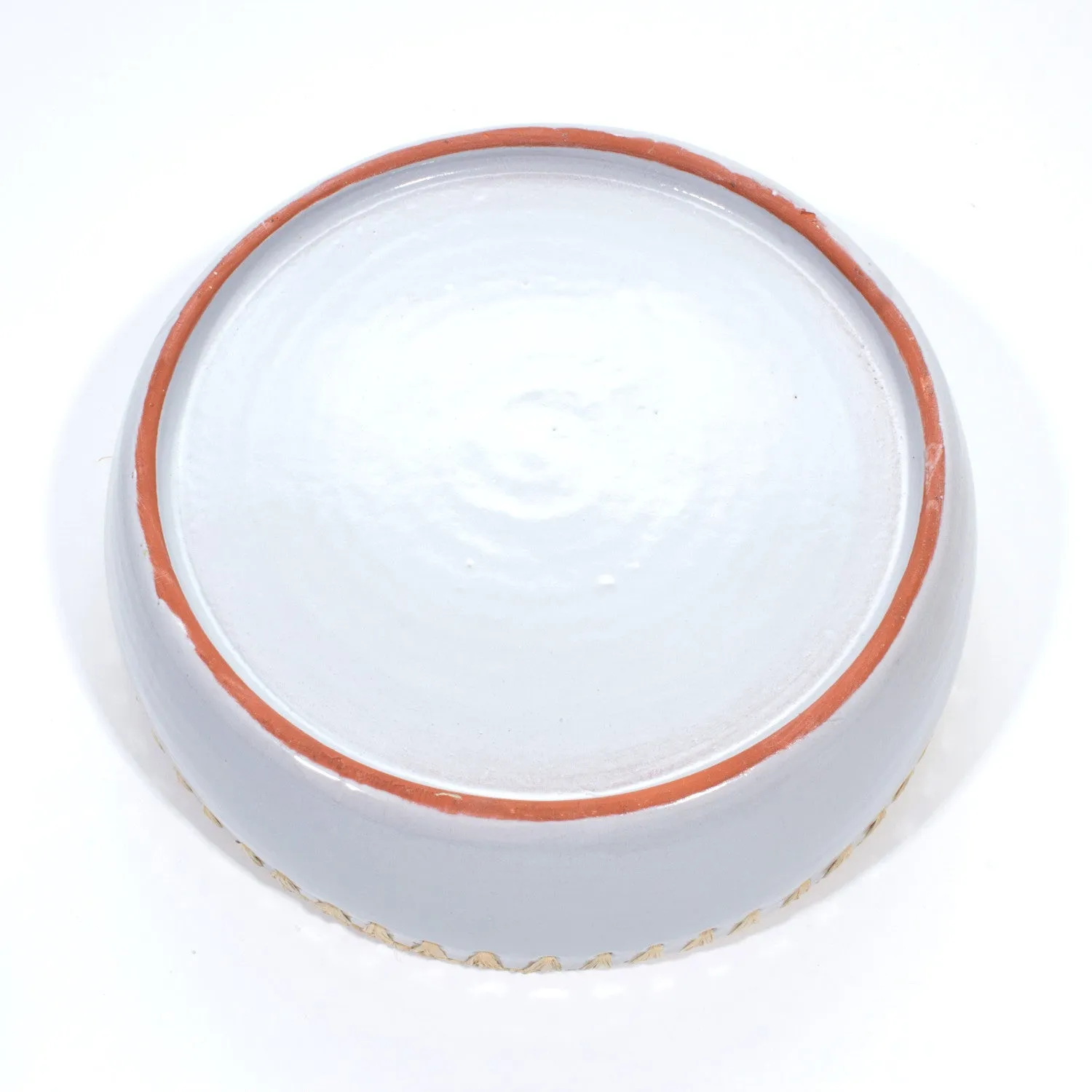 Raffia Trim Pale Blue Glazed Bowls Handmade in Morocco