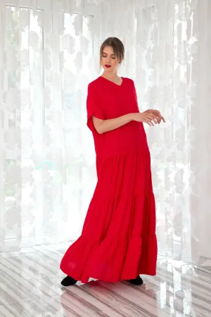 Red Maxi Dress With Loose Fit, Minimalist Kaftan Dress For Woman, Plus Size Maternity Dress