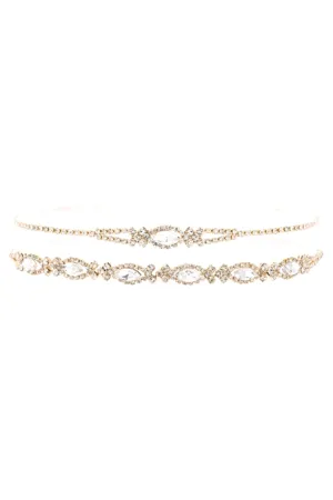 RHINESTONE OVAL SIDEWAYS LAYERED COLLAR NECKLACE