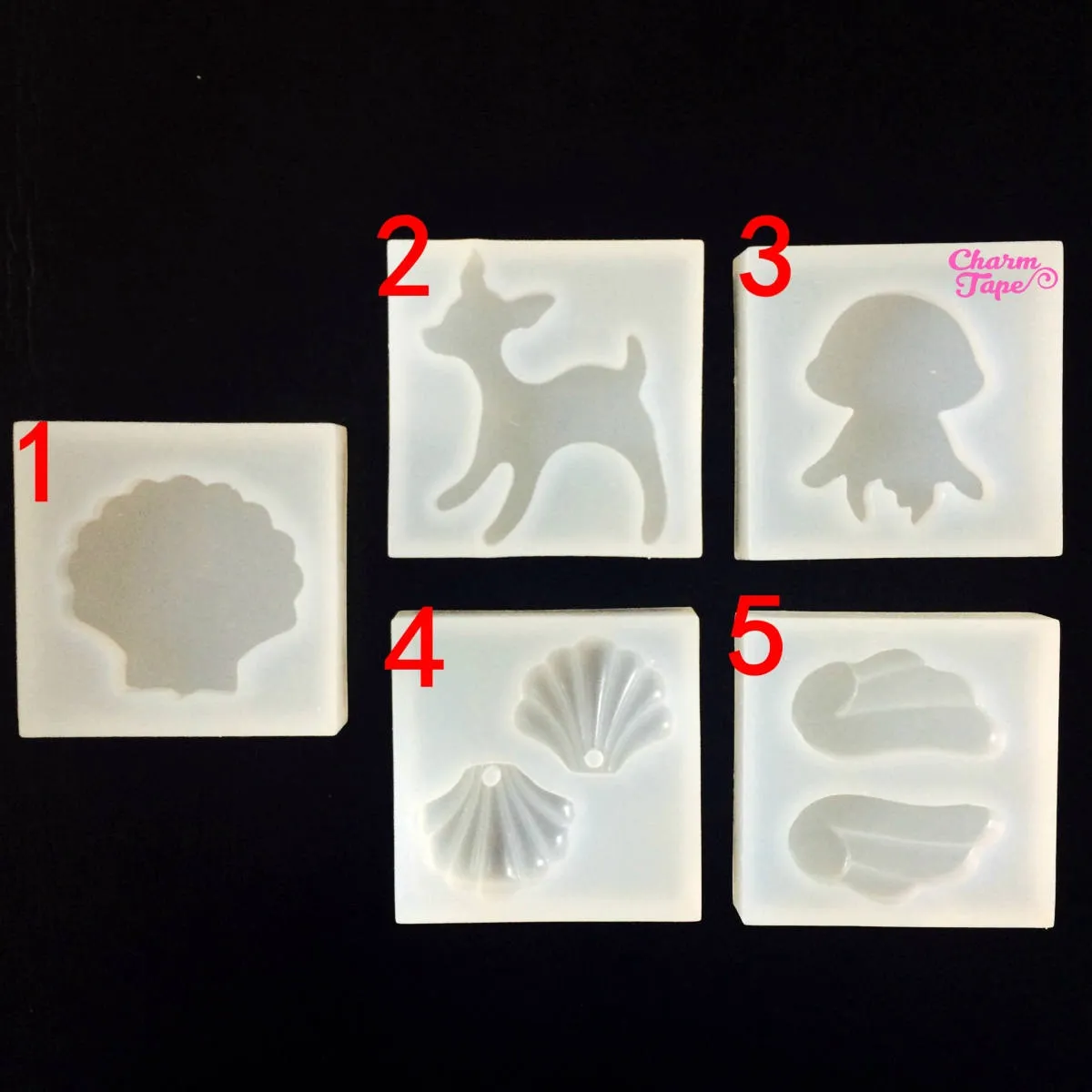 Sea Shell, Octopus & Deer charm Silicon mold flexible, for polymer clay, resin jewelry Q093-Q097