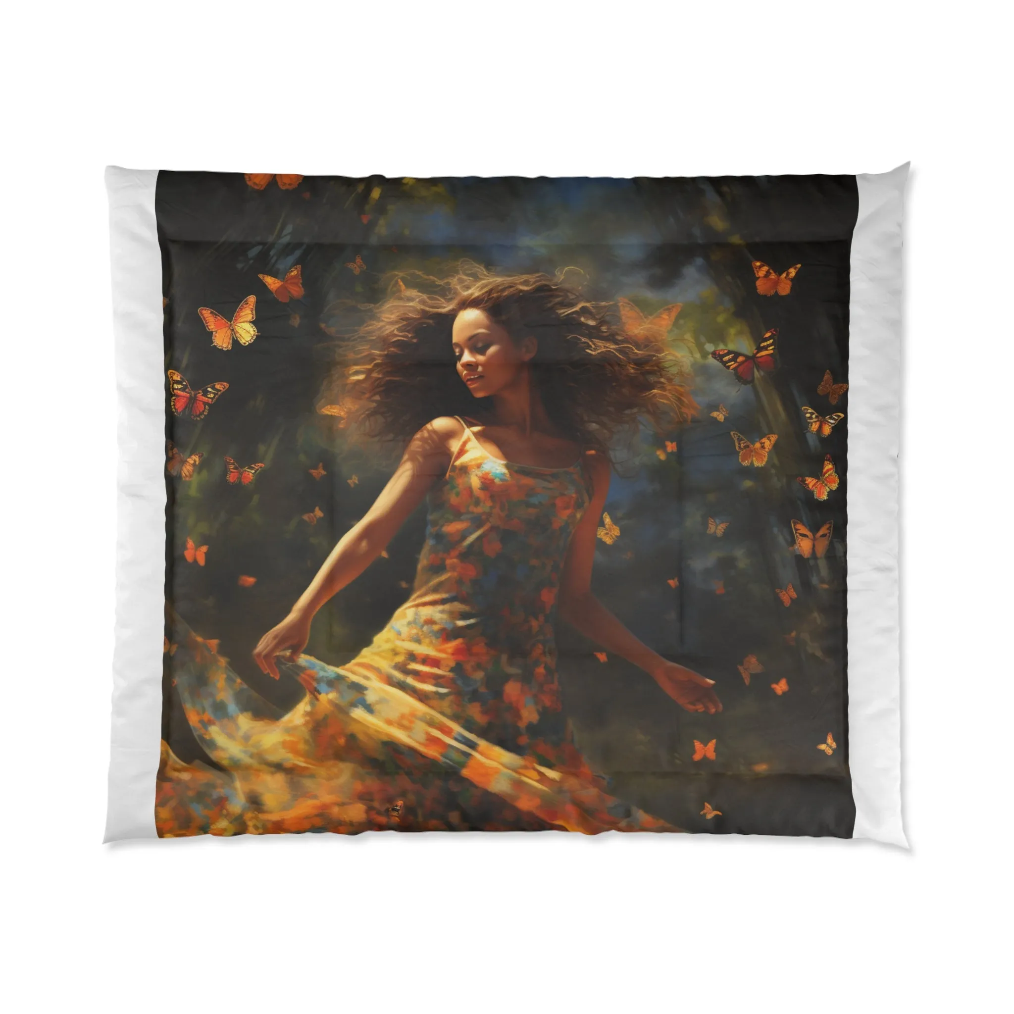 Serene Soiree: The Butterfly Woman's Cozy Embrace
