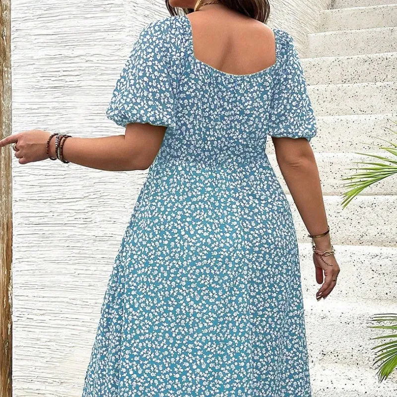 Short Sleeve Split Floral Print Dress