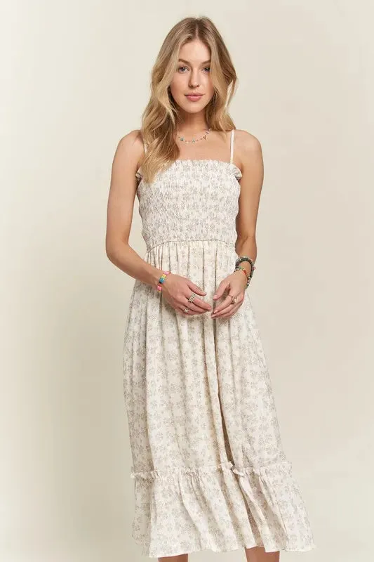 Smocked Floral Ruffled Hem Cami Dress For Women – Boho-Inspired Smocked Floral Cami Fluttering Dress with Playful Ruffled Hem