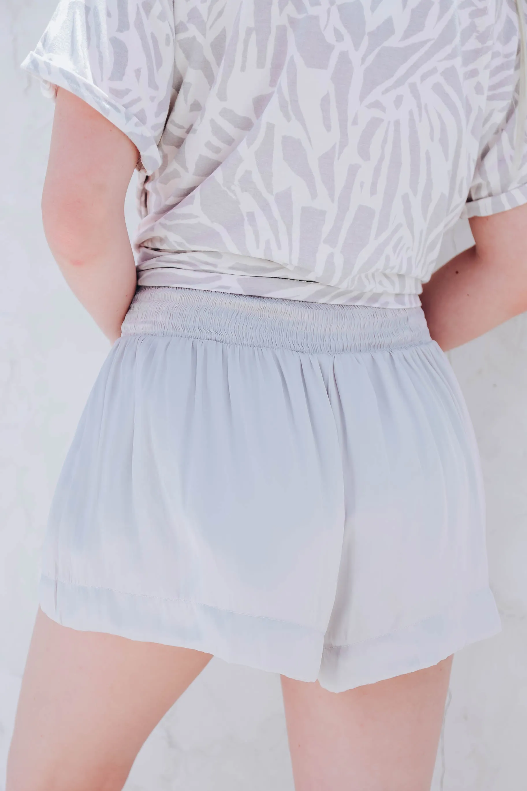 Smoke Grey Smocked Shorts