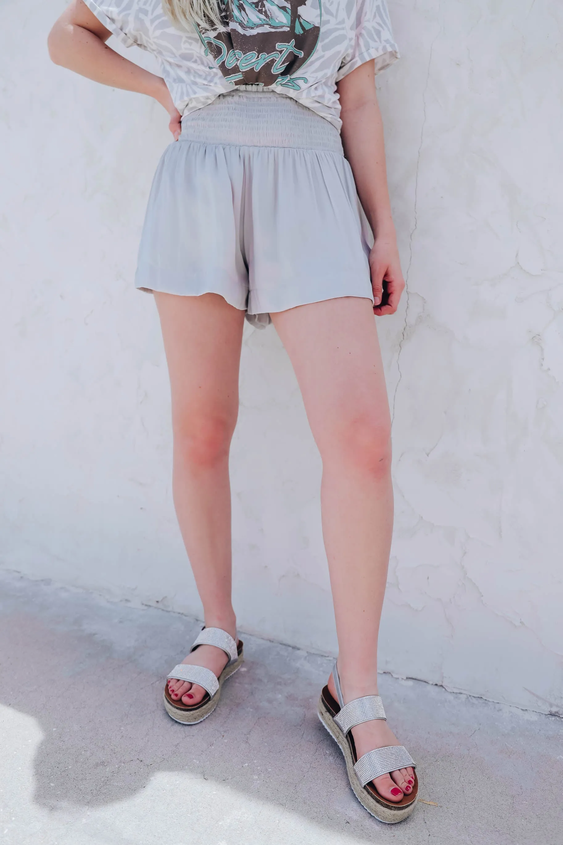 Smoke Grey Smocked Shorts