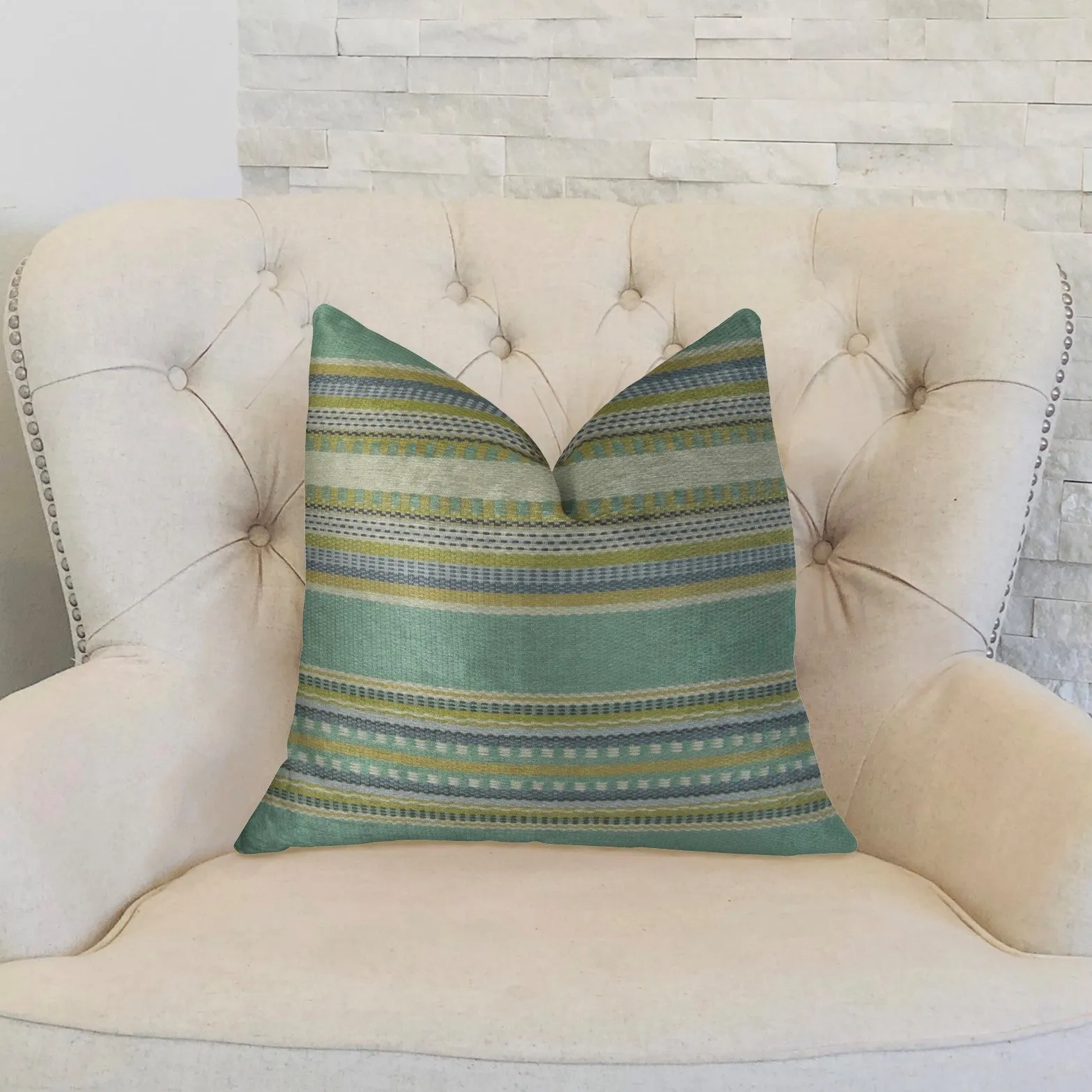 South Shore Jungle Light Blue Green and Cream Handmade Luxury Pillow