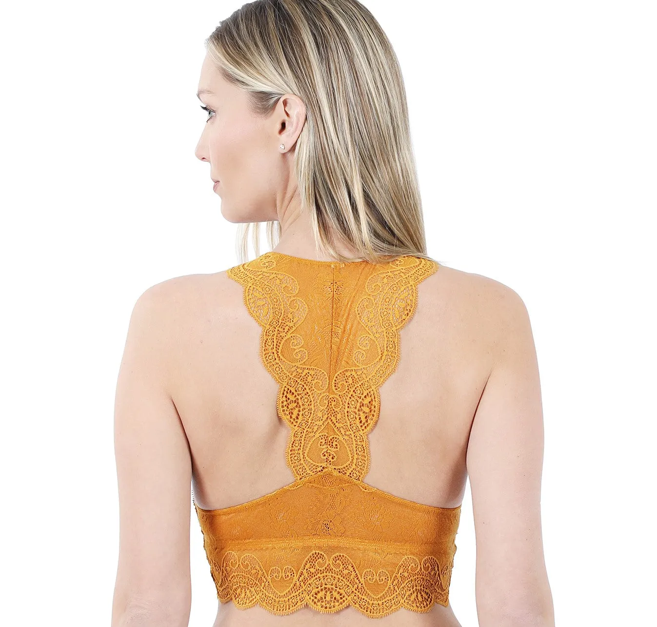 Stretch Lace Bralette - Hourglass Back - Golden Mustard
