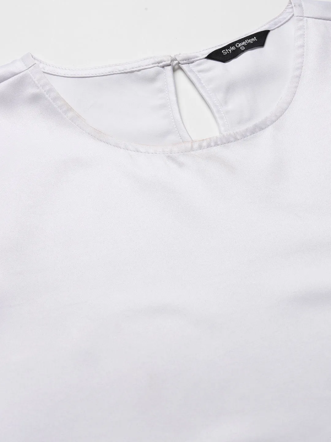 Style Quotient Women Solid White Satin Smart Casual Top