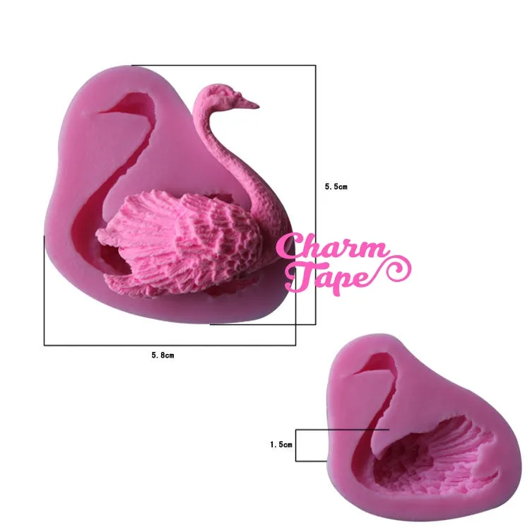 Swan Silicon mold flexible, for polymer clay, resin jewelry or cake making C033