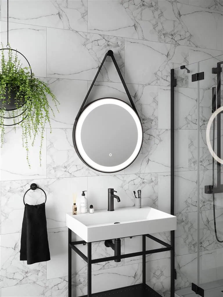 Tema Florence IP44 Black Hang Round LED Mirror