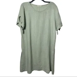 Terzo Millennio women’s tie sleeve linen dress Sage green size XL made in Italy