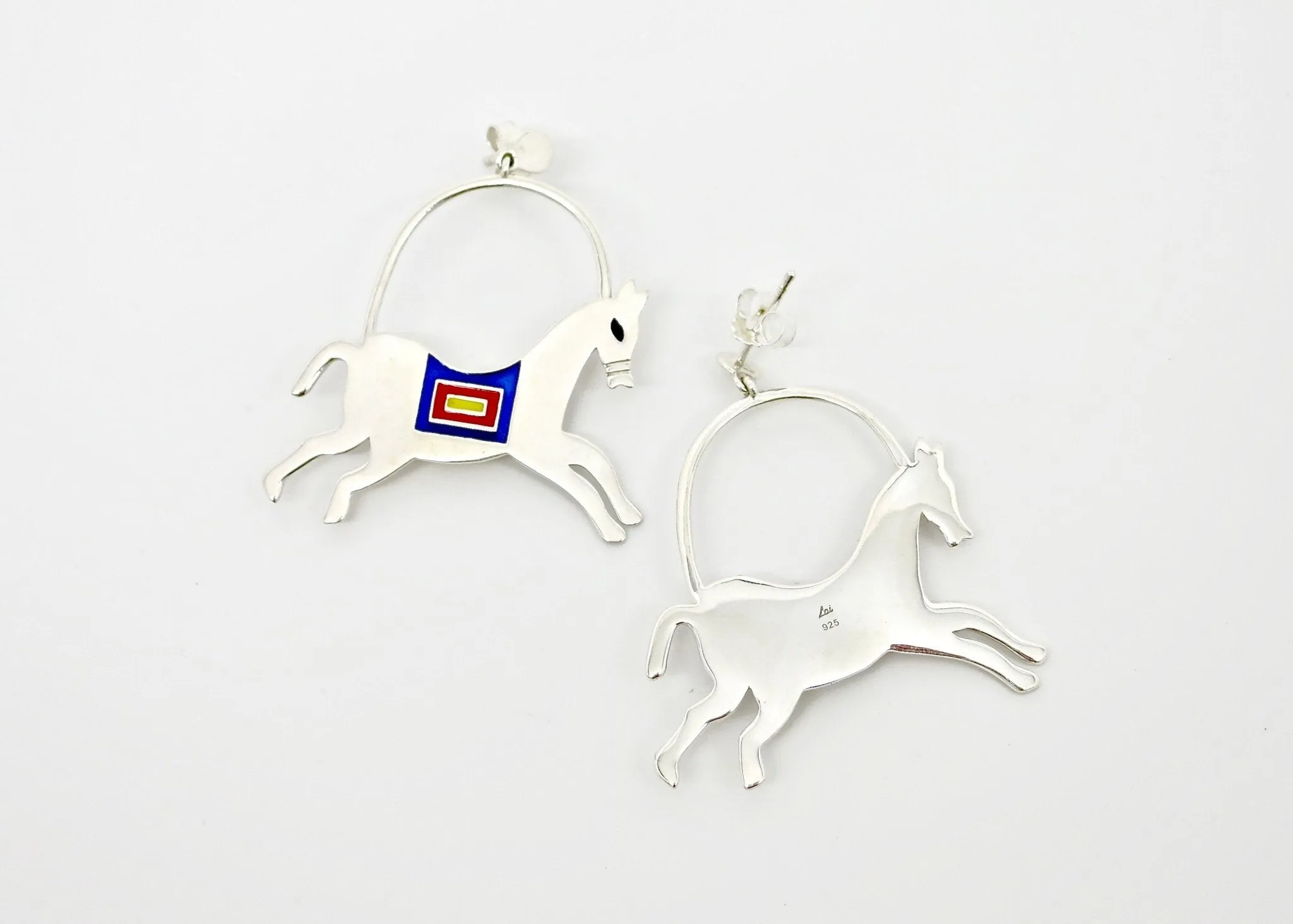 'The Ashwins'; whimsical prancing horse earrings