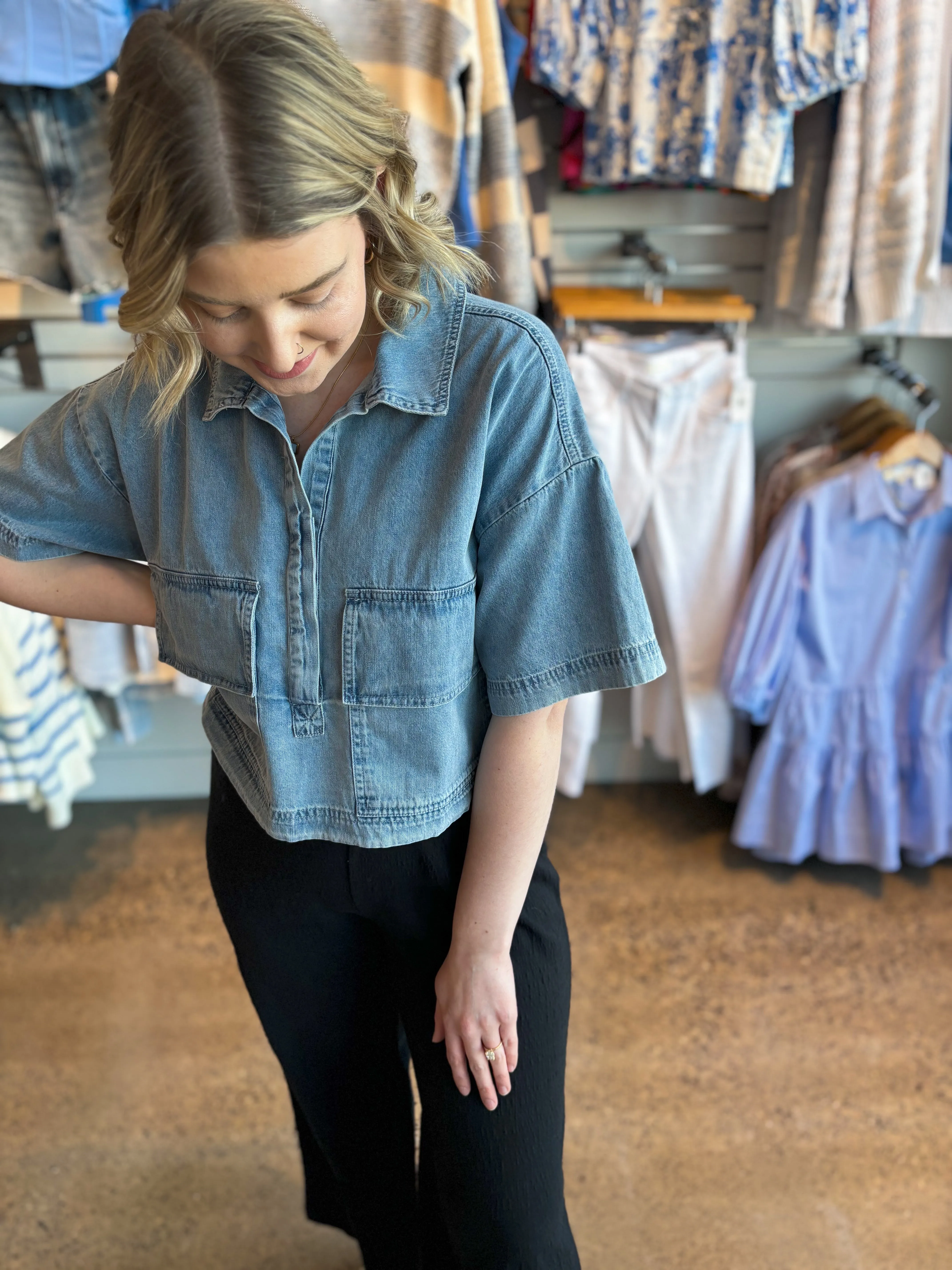 The Georgie Cropped Denim Shirt