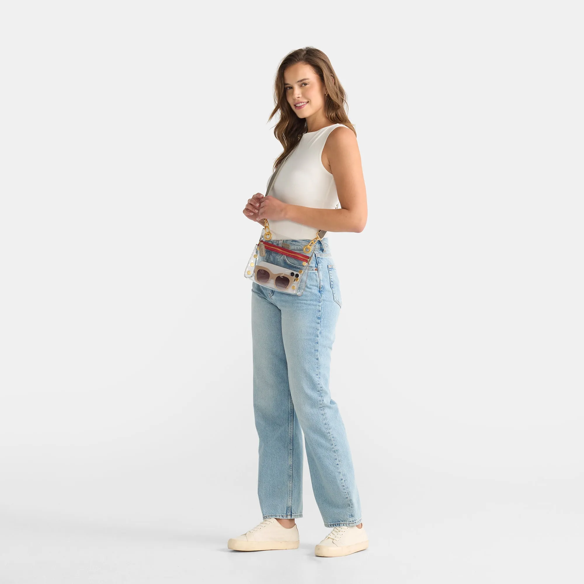 Tony | Clear Pew/Brushed Gold Red Zip | Sml